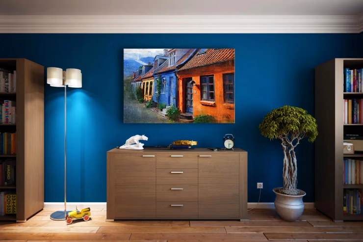 Ein gemütliches blaues Wohnzimmer