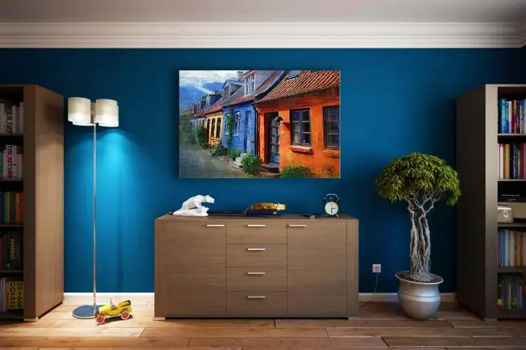 Ein gemütliches blaues Wohnzimmer